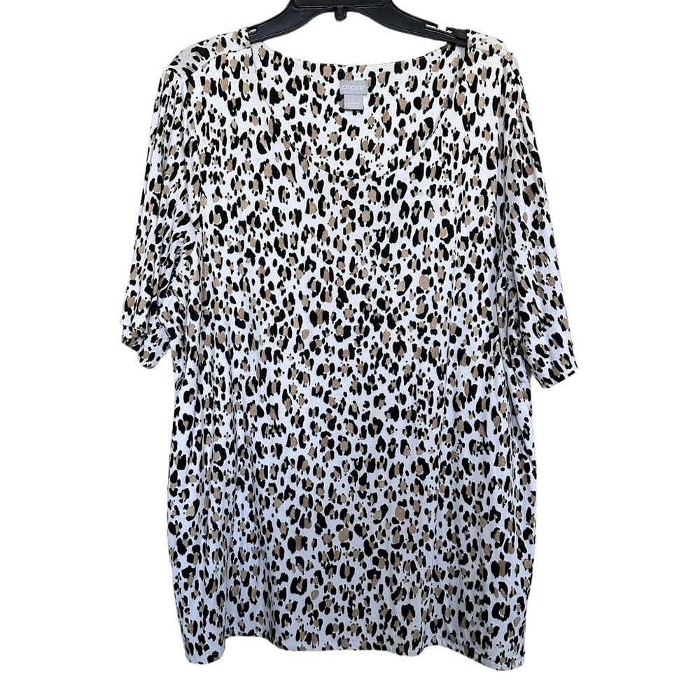 Chico’s Sz 4 Top Short Sleeve Scoop Neck Animal Print